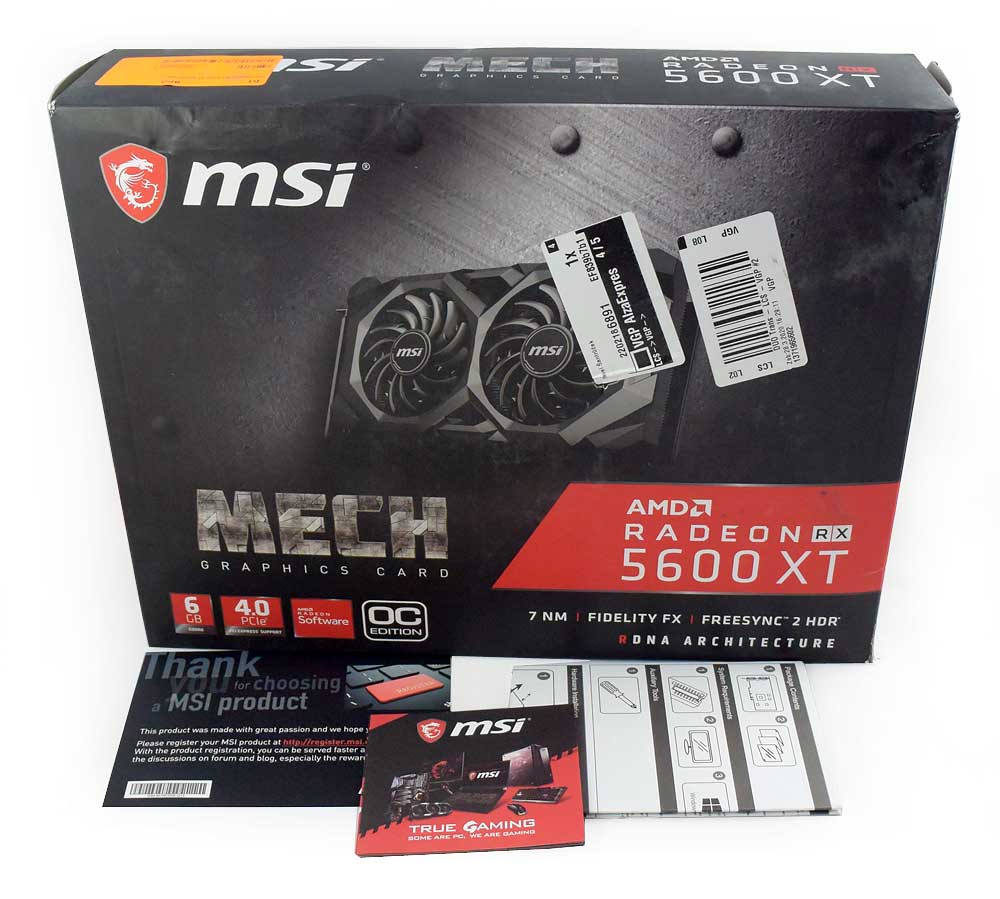 Pro zvětšení klikni MSI RX 5600 XT MECH OC 6G; balení